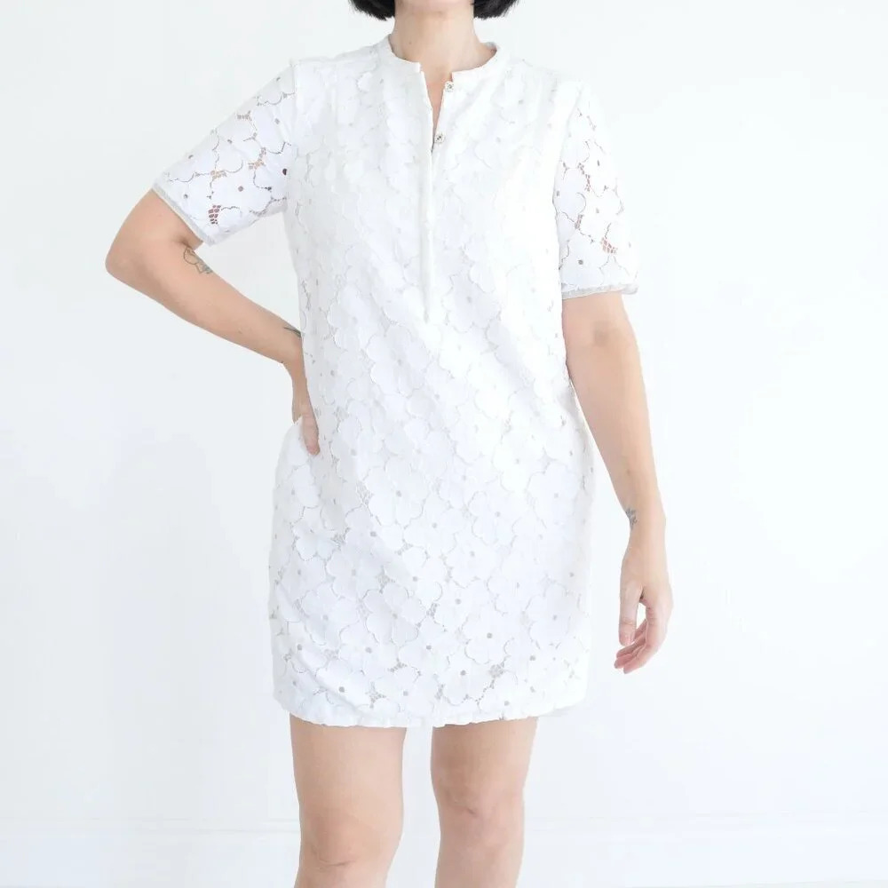 Diane Von Furstenberg DVF White Floral Lace Warner Shift Midi Dress 6